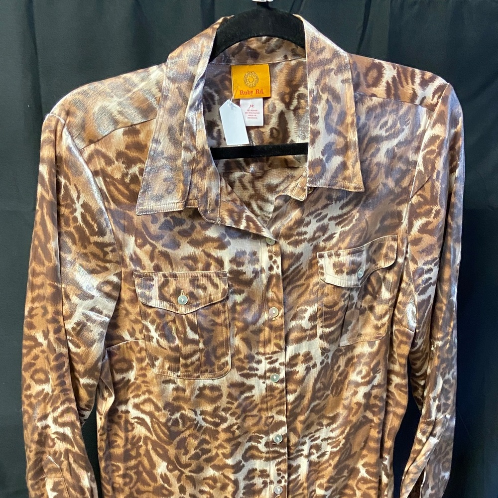 Ruby Rd. Brown Leopard Print Women's Shirt